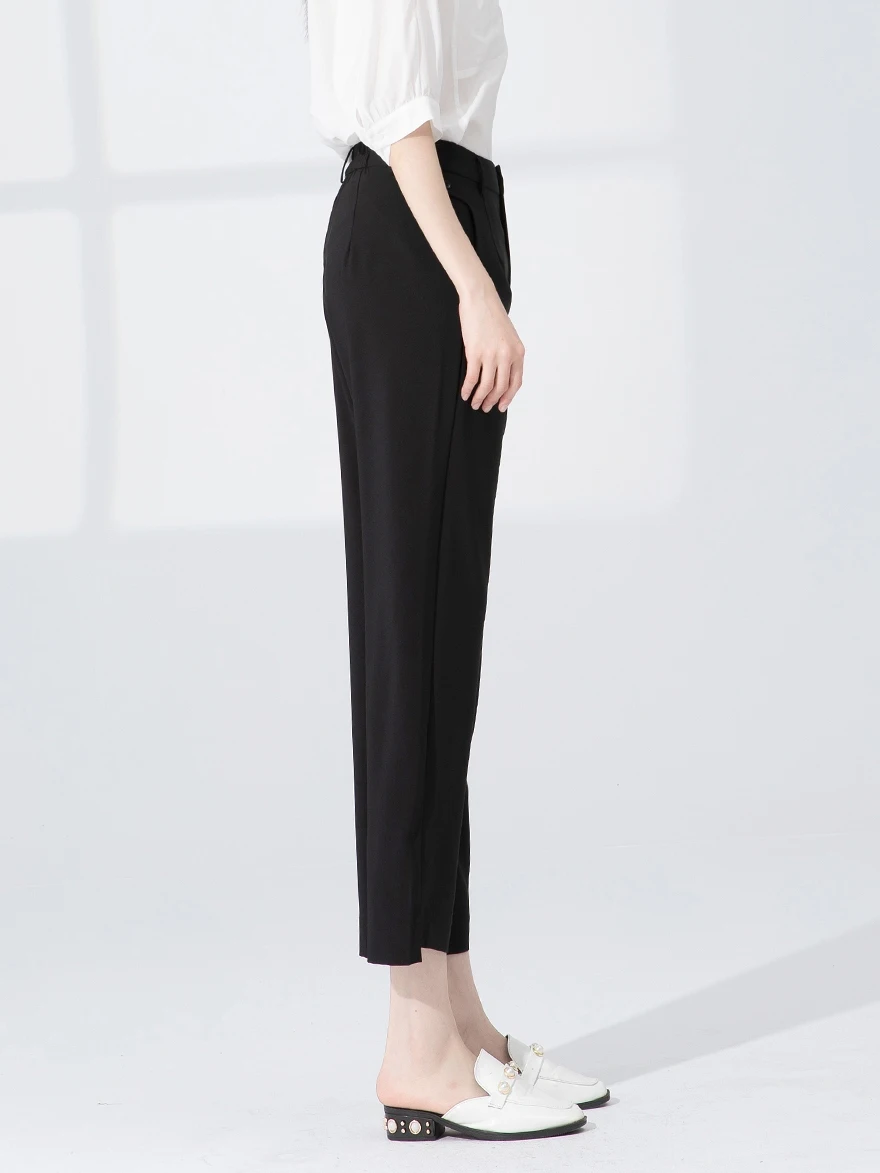 Dailanzhi 여름 신상품 슬리밍 블랙 롱 스트레이트 레그 슈트 바지 여성 바지 통근 전문 하이 웨이스트 지퍼