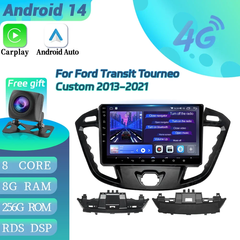 Android 14 For Ford Transit Tourneo Custom 2013-2021 Car Radio Multimedia Navigation GPS Bluetooth Wirelss Carplay Touch Screen