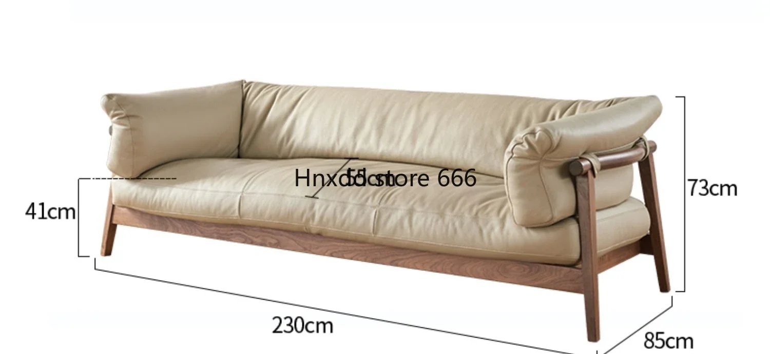 

Italian light luxury North American black walnut sofa living room solid wood leather 3 people Nordic log furniture