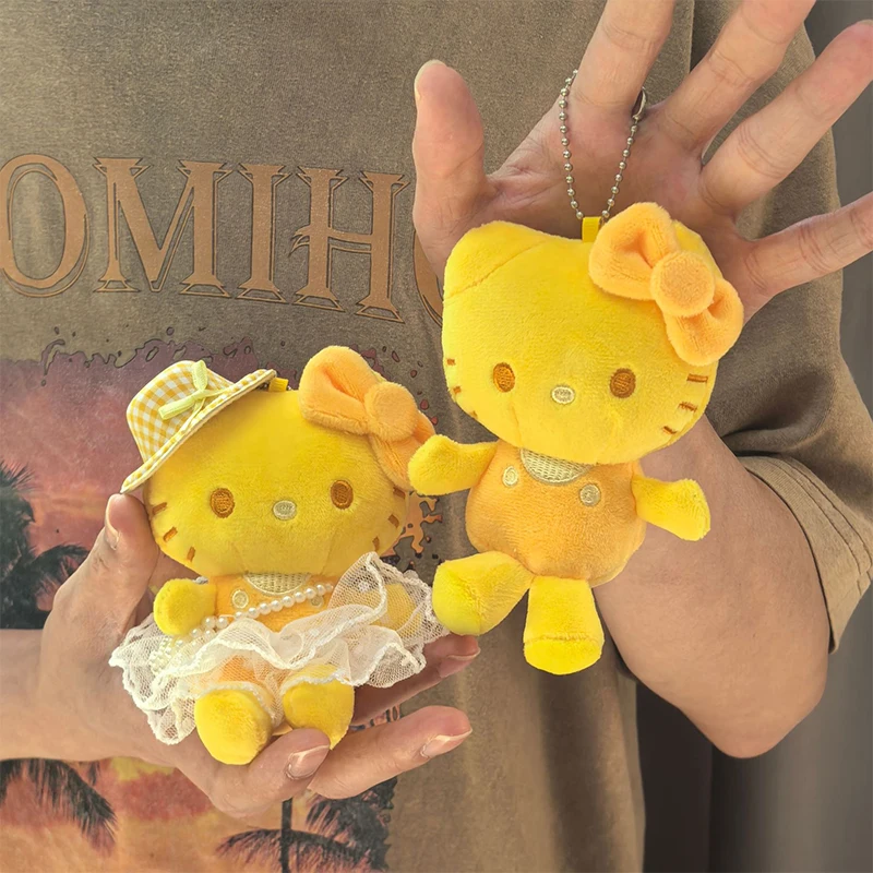 산리오 헬로키티 키체인 인형 귀여운 노란색 헬로키티 고양이 무지개 스타일 장식 헬로키티 백팩 펜던트 액세서리 소녀 선물