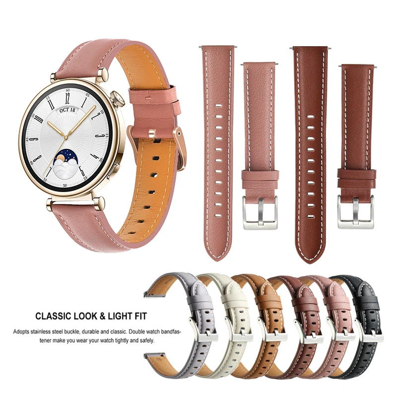 

18mm 20mm 22mm Fashion Leather Band Strap for Huawei Watch GT4 41mm 46mm / GT2 Pro GT3 SE 42mm 46mm / GT 2 2e 3 4 Bracele