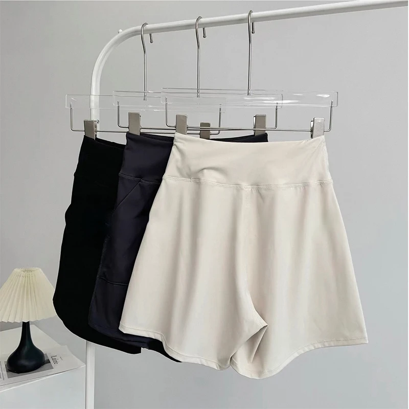 Smvp Women's High-Waisted Yoga Shorts with Pockets Quick-Drying Breathable for Summer Outdoor Training Running Pilates Fitness