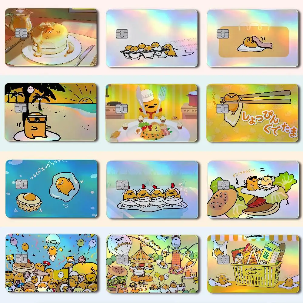 G-Gudetama Laser Holographic Card Skin Sticker For Credit Debit Cards - 4pcs/Set Waterproof Scratch-Resistant Protector