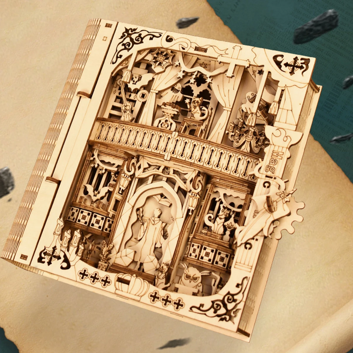 Wooden Puzzle Magic Book Model, Solid Wood DIY Handmade 3D Puzzle, Suitable for Desktop Decoration, Holiday Birthday Gift