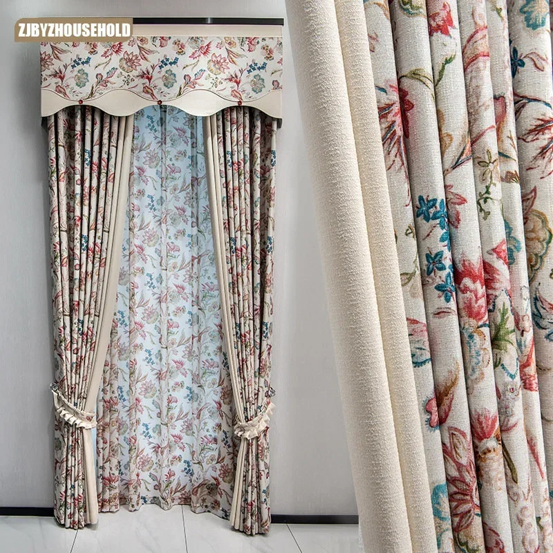 

Thickened Cotton Linen Printing Floating Curtain Valance Tulle New Style Modern Simple Curtains for Living Dining Room Bedroom