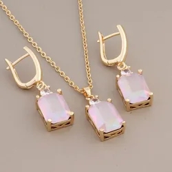 New Trend Natural Zircon Drop Earrings Sets Gold Color Colorful Earrings for Women Luxury Necklaces And Earrings Set