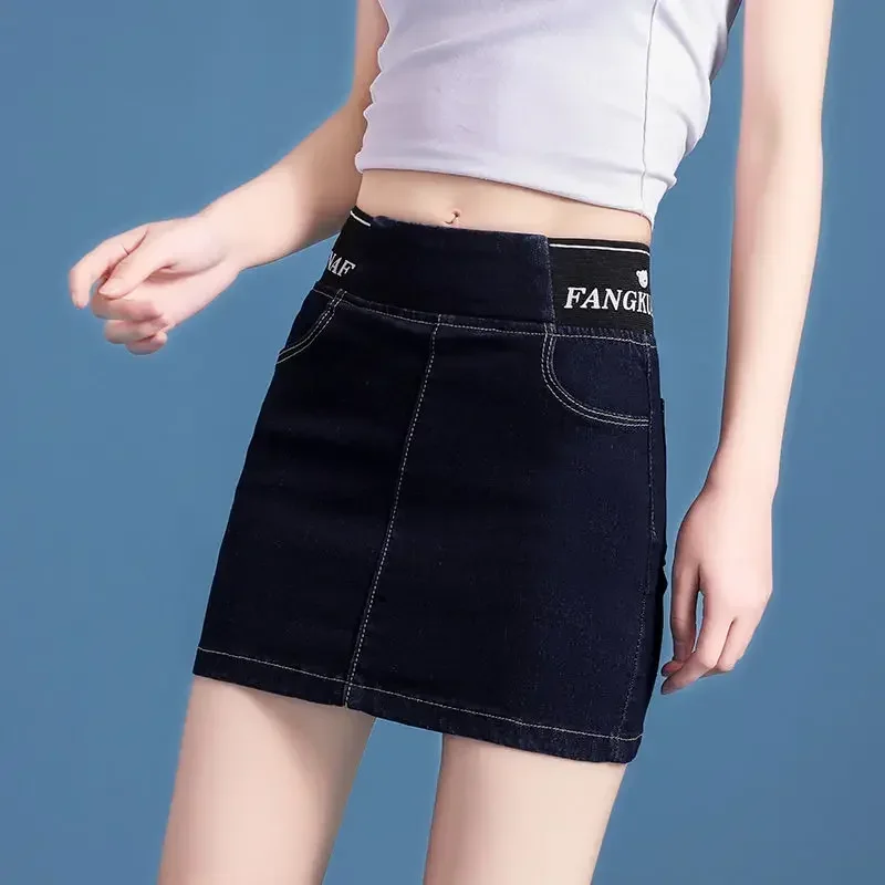 Women's Denim Skirt Wrap Mini with Pocket Tight Strings Female Jeans Skirts Short Chubby High Waist 2024 Trend Y2k Vintage Cheap