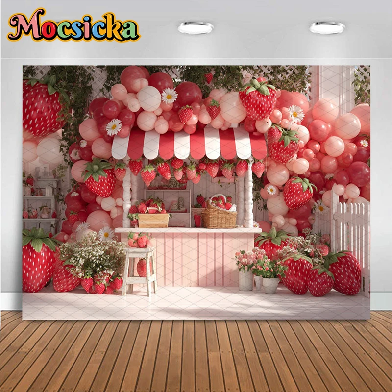 Mocsicka Photography Background Birthday Party Strawberry Shop Pattern Decoration Child Baby Shower Photo Backdrop Studio Banner