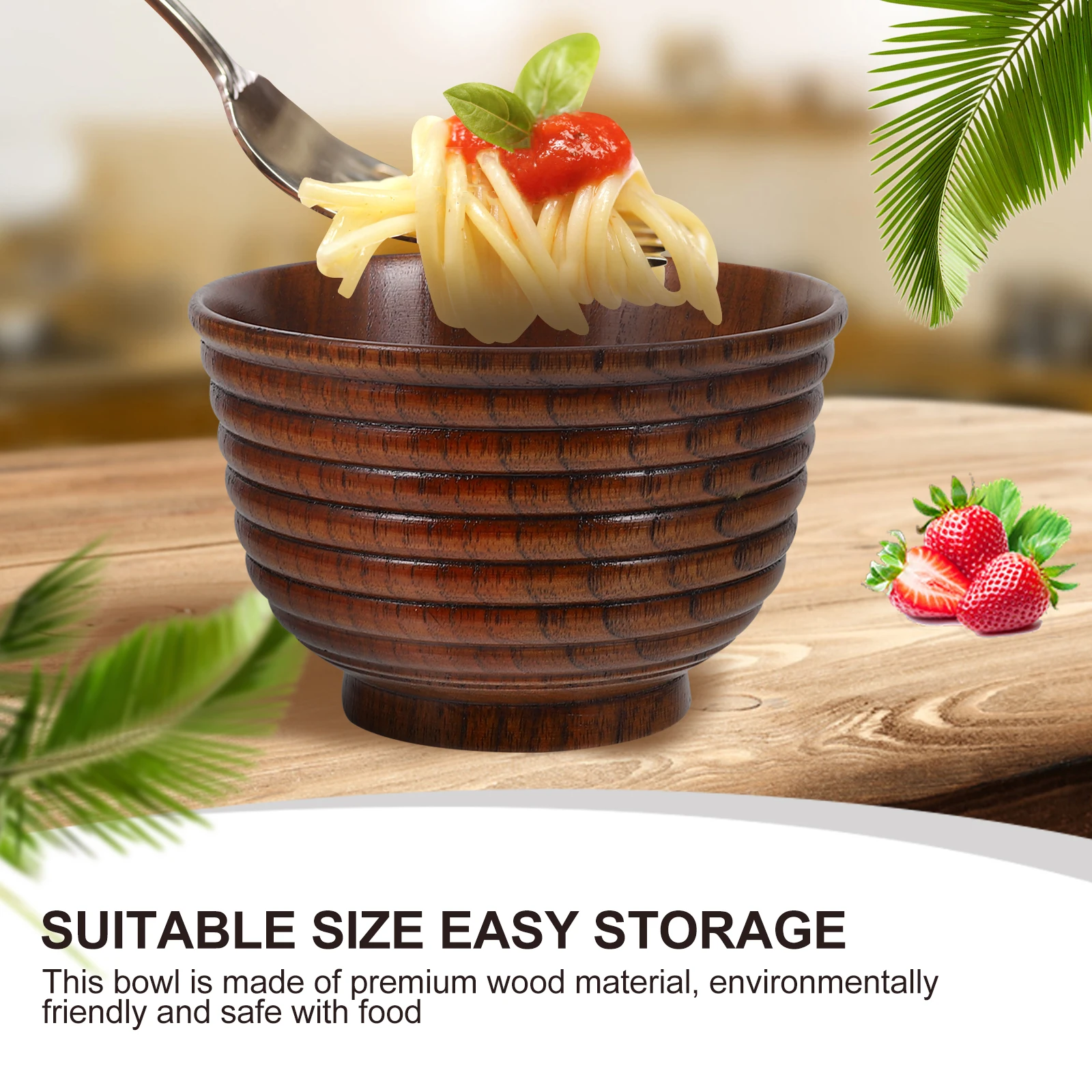 

Wooden Bowl Eco-Friendly Natural Salad Fruit Storage Bowl Kitchen Gadget Wood Color Tableware For Food Decoration Gift Household
