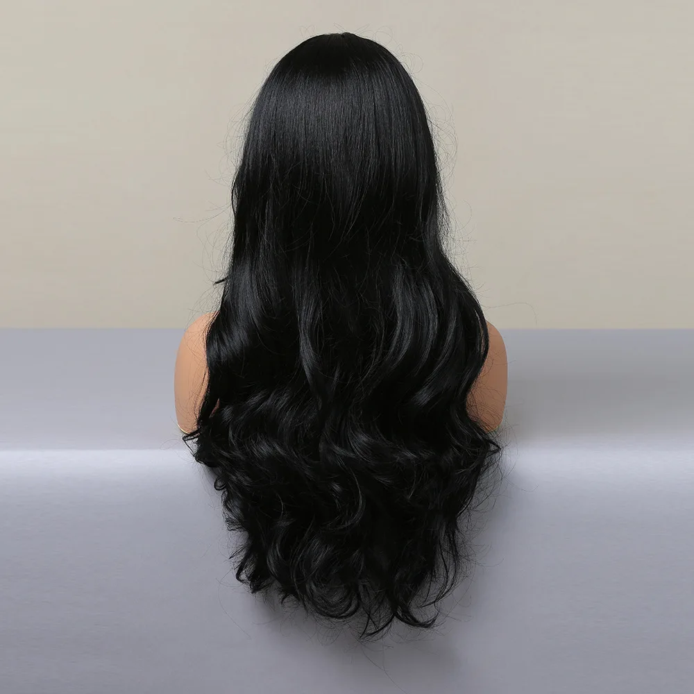 باروكة صناعية سوداء طويلة مموجة لحفلات الهالوين التنكرية للاستخدام اليومي، مجموعة شعر مستعار ملحقات درجة الحرارة العالية