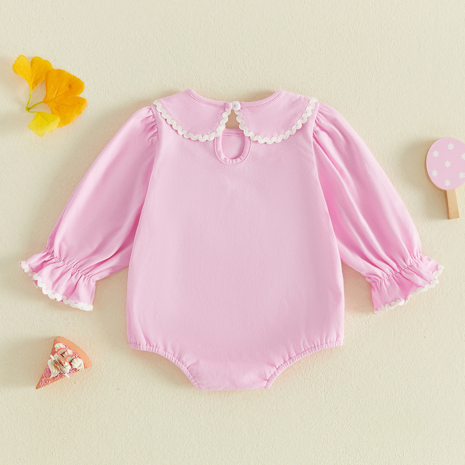 Sweet Baby Girls Fall Romper Long Sleeve Crew Neck Embroidery Letters Bodysuit Autumn Girls Clothes