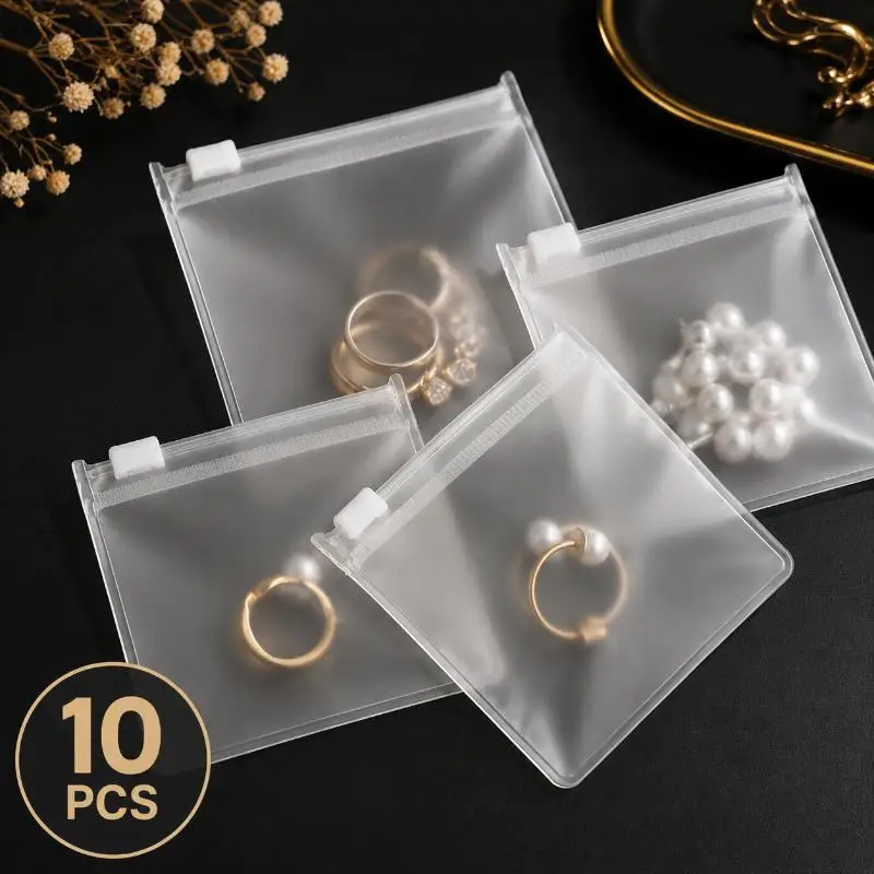 10 Stück PVC-Reißverschlussbeutel mit mattierter Oberfläche, wiederverwendbare Schmuckverpackungsbeutel, DIY-Aufbewahrungs-Organizer für Ohrringe, Halsketten und Armbänder – Detail 2