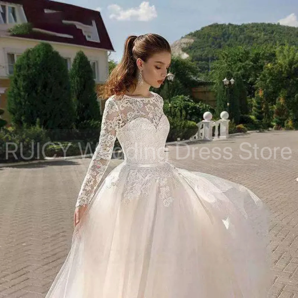 Simple Wedding Dress Cheap Long Sleeve Appliqué Lace Bride Dresses With Belt Elegant Bridal Women robe mariage femme 2025