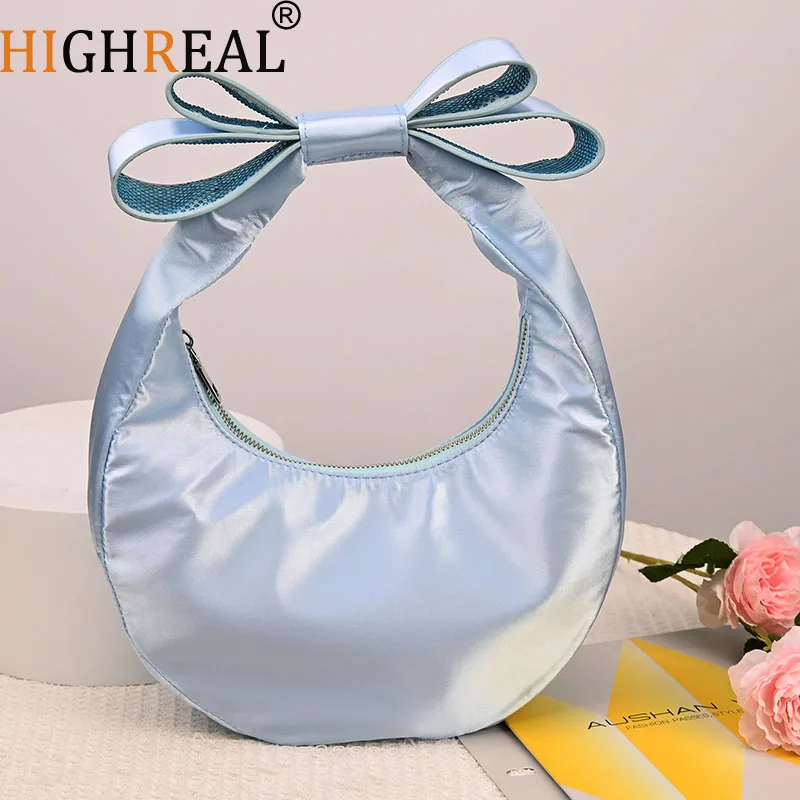 

Роскошная женская сумка со стразами и бантом, атласная сумка в форме полумесяца, новые шелковые сумки в форме полумесяца для женщин, вечерние свадебные клатчи, кошельки