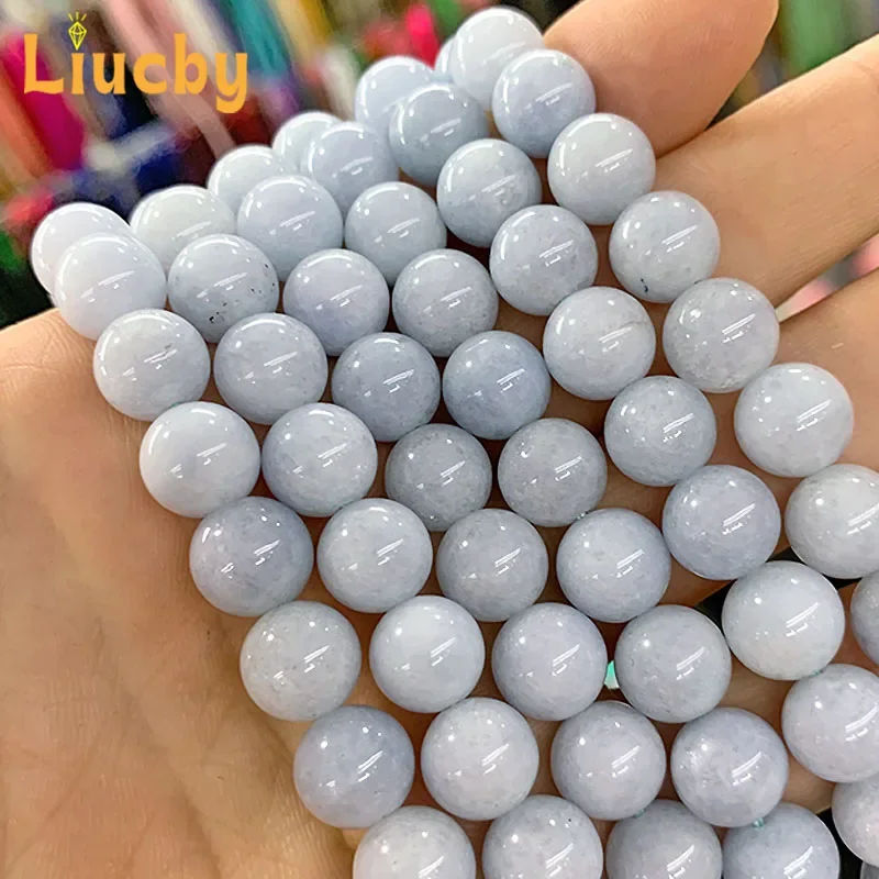 Natural Light Blue jade Stone Handmade Round Beads For Jewelry Making DIY decoration Bracelets Necklace 15\