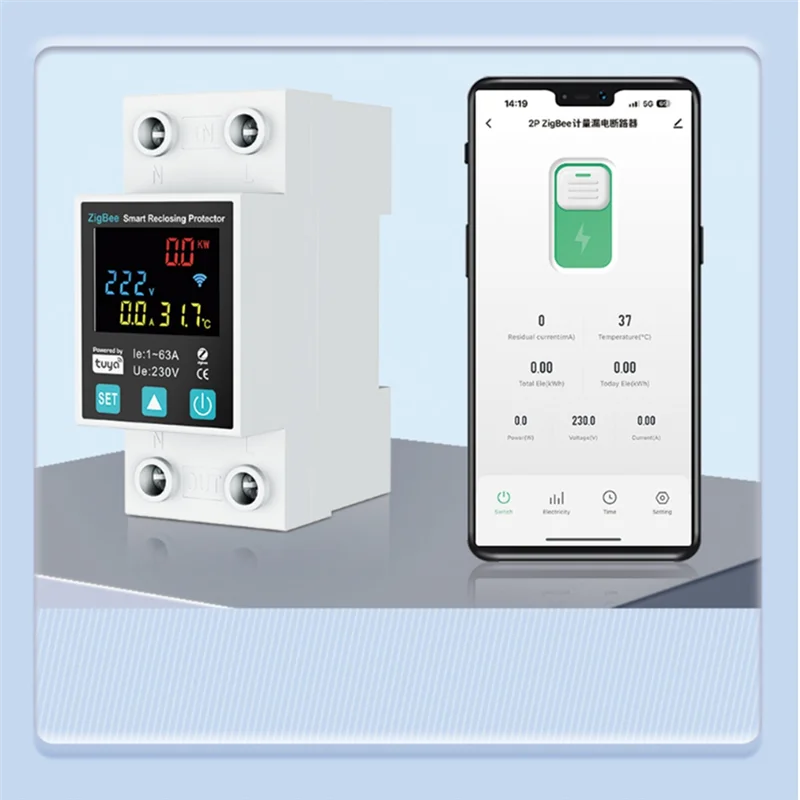A69Z Zigbee TUYA Smart Life 2P/63A Circuit Breaker Earth Leakage Over Under Voltage Protection Protector Relay Energy Meter