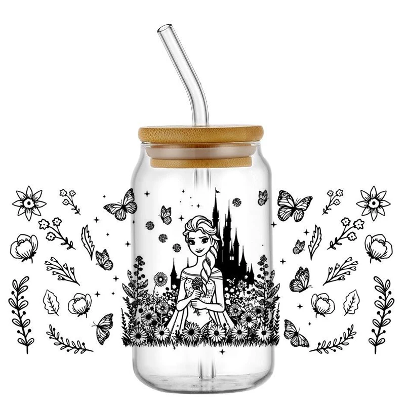 

Popular Pretty Princess Series New Design UV DTF Decal Wrap For 16oz Libbey Glass Can Cup uvdtf Coffee Car Sticker DIY
