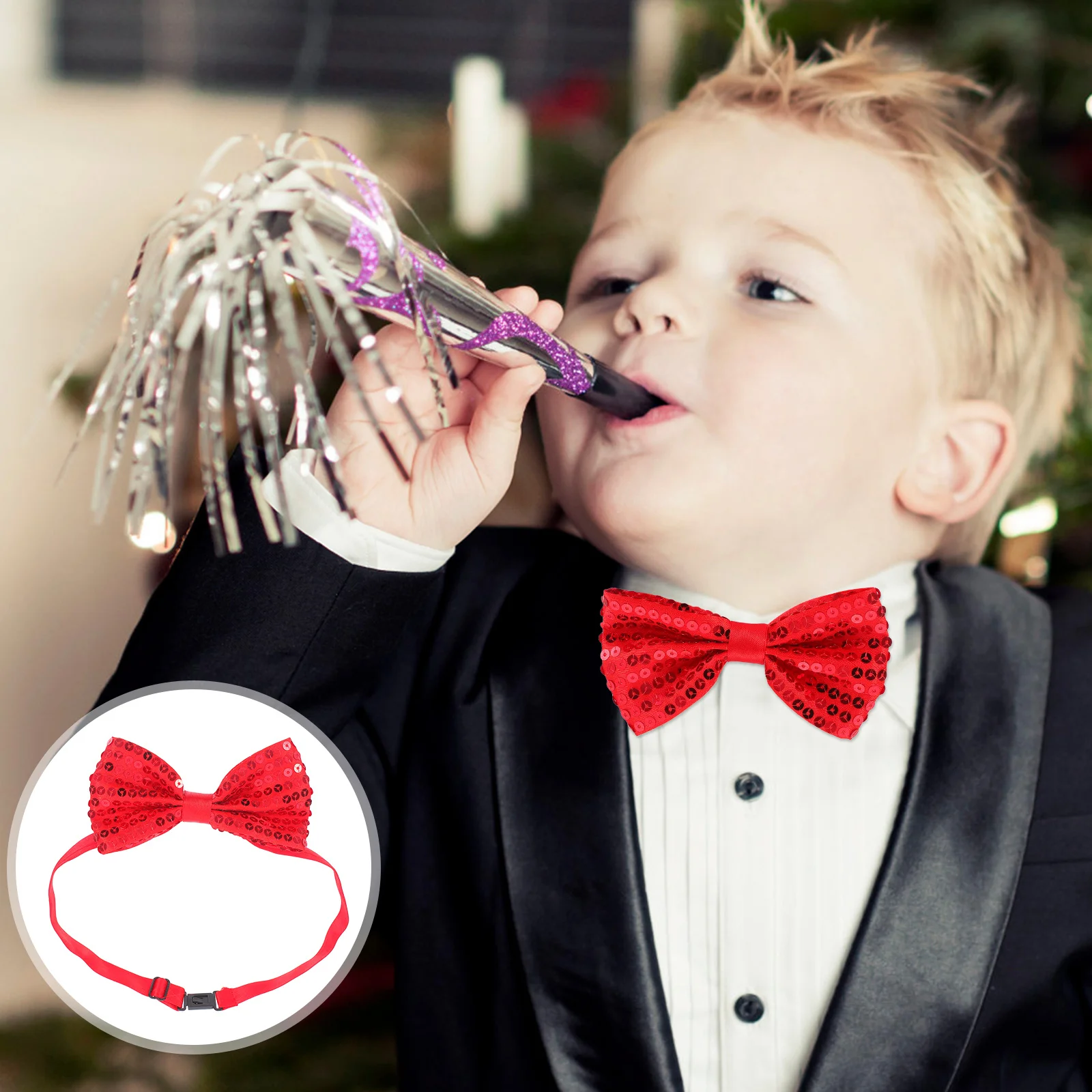 

5Pcs Kids Sparkly Sequin Bow Ties Pre-Tied Adjustable for Stage Performance Graduation Daily Wear Sequin Bow Ribbon