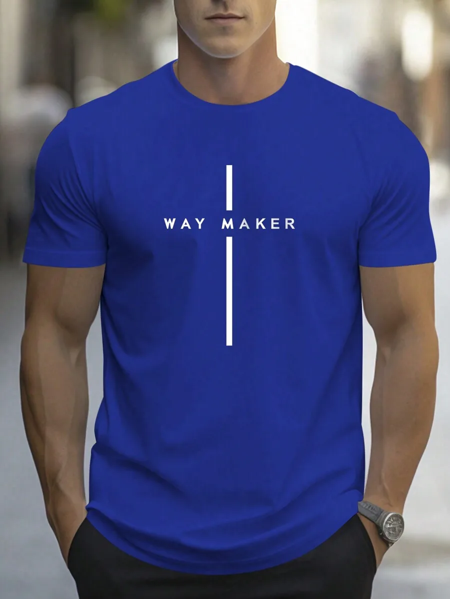 

Men's Royal Blue Short Sleeve Round Neck T-Shirt with Minimalist Cross Graphic