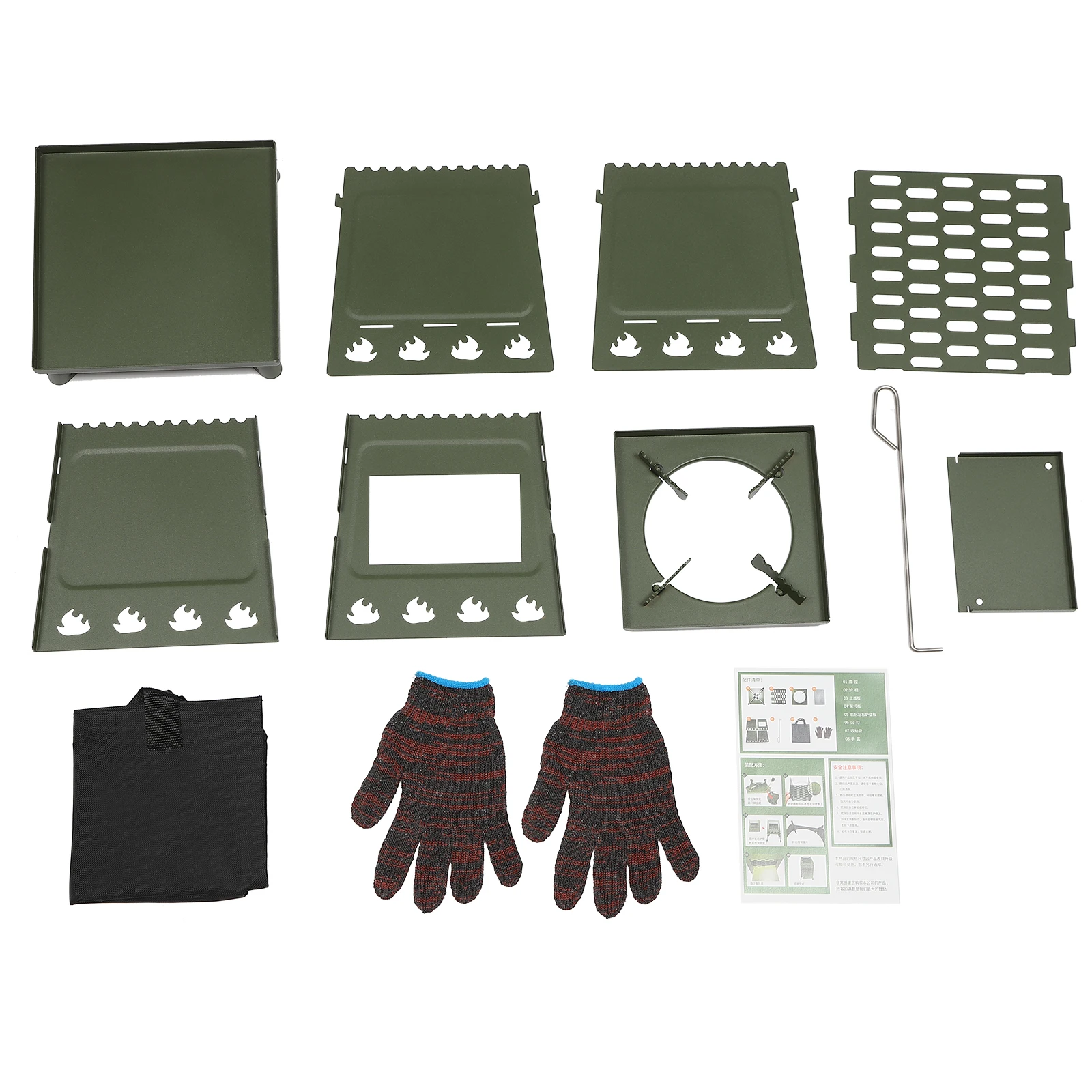 Schwarz/Grün Zeltkocher Tragbarer Windgeschützter Klappbarer Holzofen für Outdoor-Zelte mit Verstellbarem Topfhalter und Großem Einfülltisch – Detail 14
