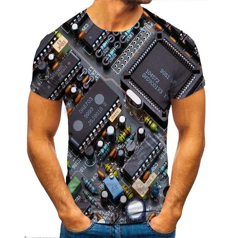 Funny CPU Processor Circuit Diagram T Shirts Men Clothing Cool Designs 3D Electronic Chip Motherboard Mainboard Printing T-shirt