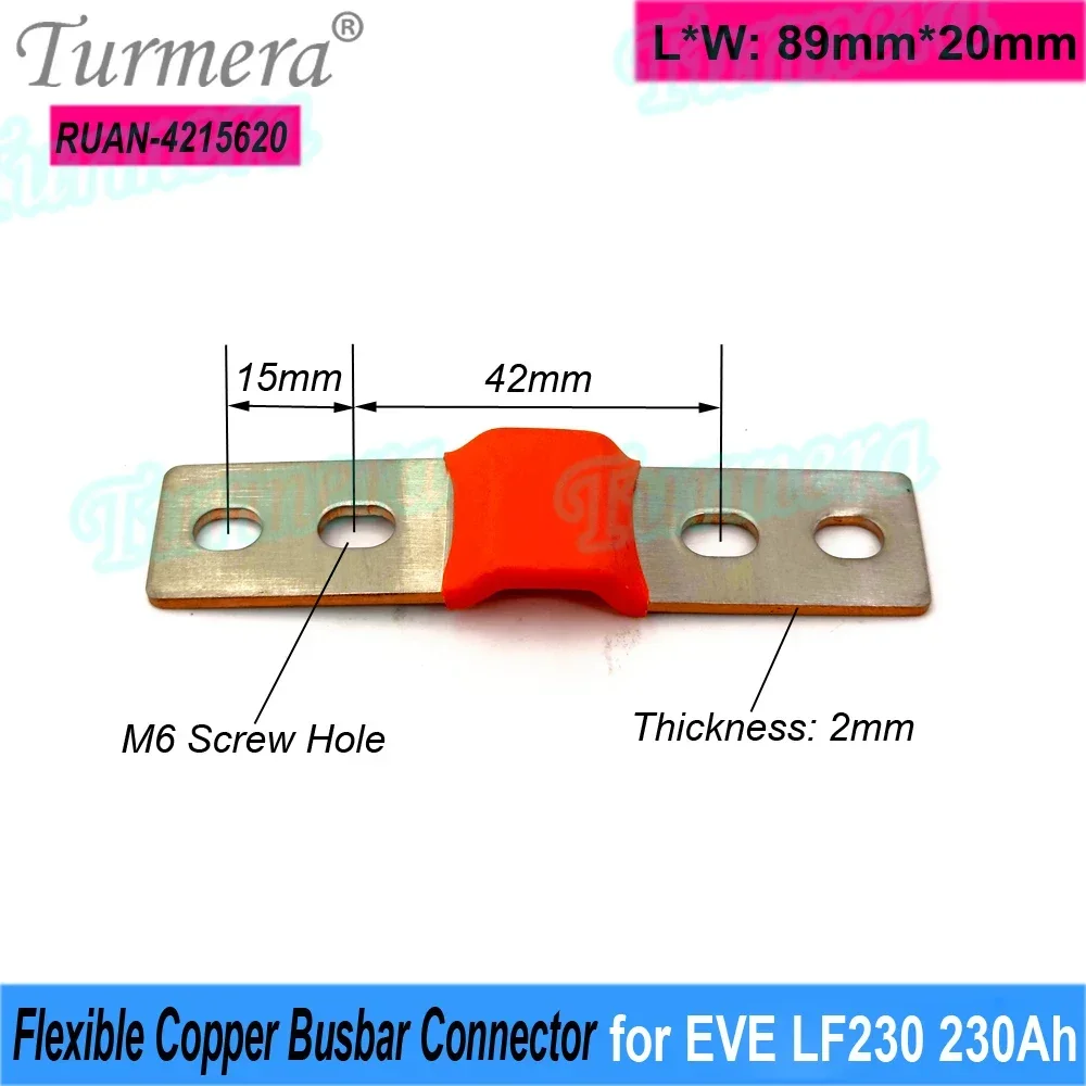 Turmera 12V Lifepo4 Battery Flexible Busbar Copper Connecter Hole to Hole 42mm 2mm 400A for EVE LF230 230Ah Lifepo4 Battery Use