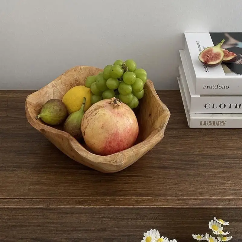 

Wooden Fruit Salad Serving Bowl Hand-Carved Root Bowls Creative Living Room Real Wood Candy Bowl Coffee Table Fruit Tray