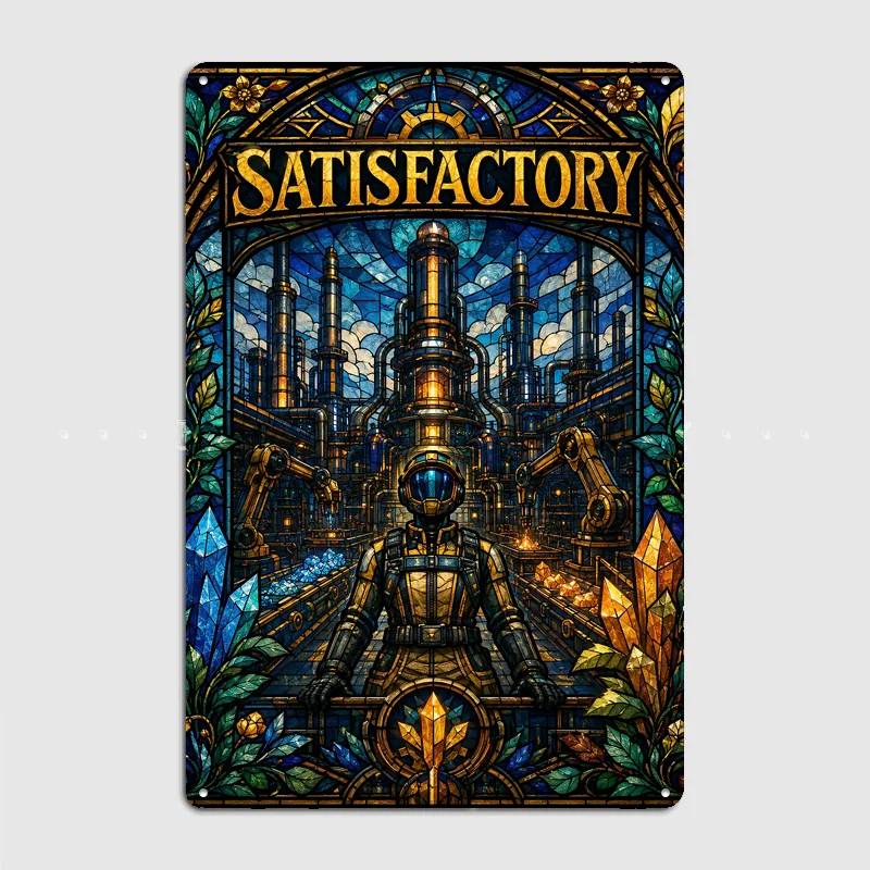 Satisfactory Stained Glass Factory Art Poster Metal Custom Sign Indoor Pub Club Room Decoration Bar Home Wall Decor