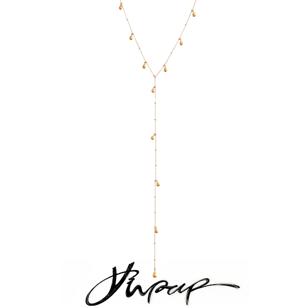 Yhpup 2026 Stainless Steel Teardrop Y Chain Long Thin Sexy Necklace for Women Summer Popular Charm Chic Jewelry Waterproof