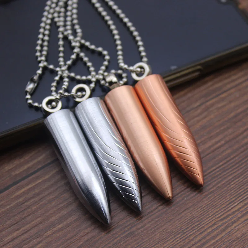 Metal Mini Bullet Lighter Necklace Lighter Flame Kerosene Oil Lighter Chain Pendant Cigarette Fire Metal Gasoline Cigar Lighter