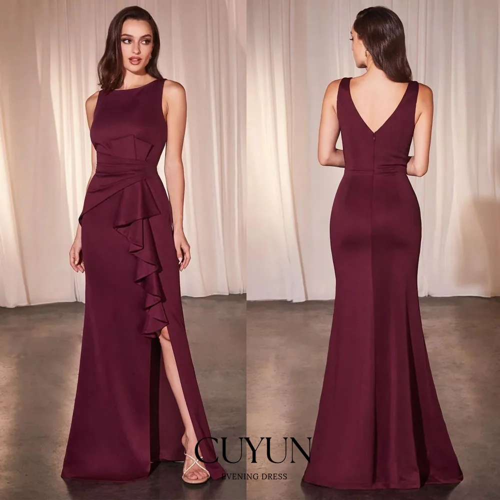 

CUYUN Customized Mermaid Bridesmaid Dresses Side Slit Draped Backless Evening Gown Women Wedding Guest Dresses Party Wear