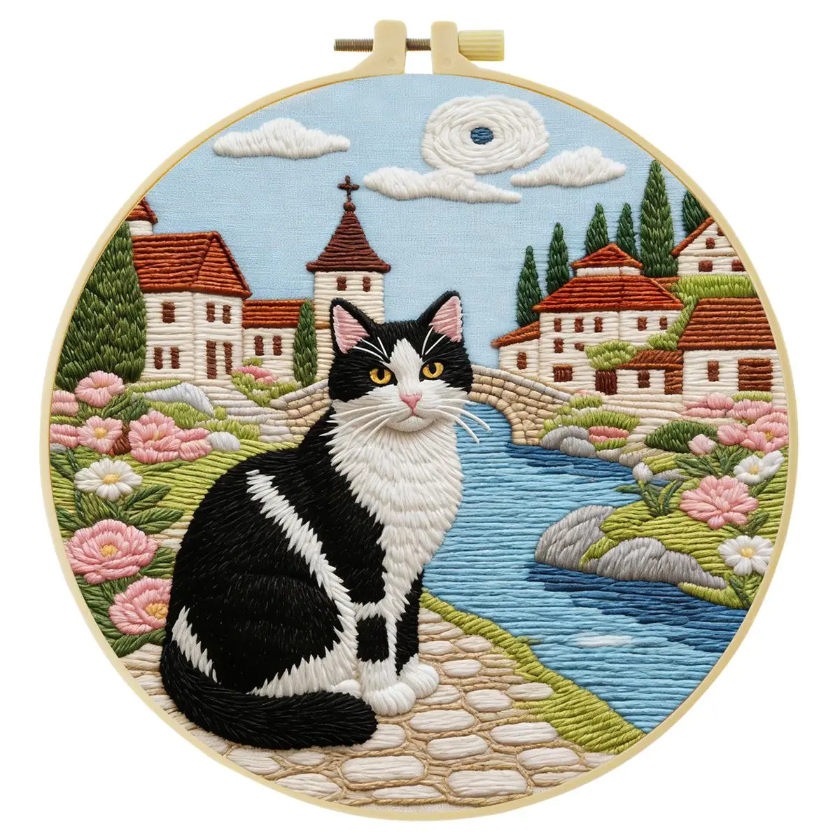 1 Stück 20X20CM/15X15CM 7,87/6,3 Zoll Die Katze am Bach Stickerei-Starter-Kit DIY-Kit DIY-Stickerei-Set Handarbeiten Nadelkunst – Detail 3