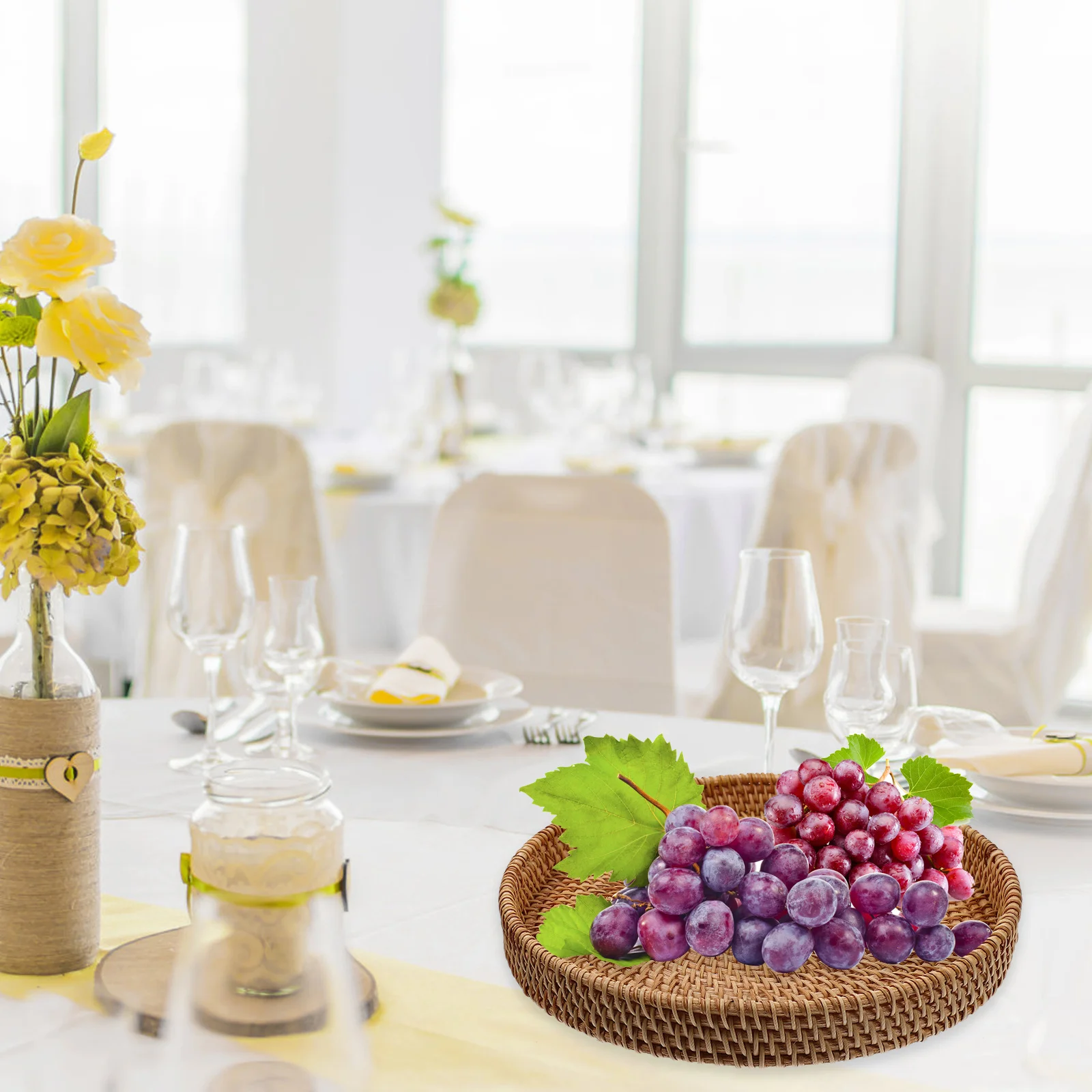 

Rattan Storage Basket Thickened Fruit Plate Multi-Function Serving Tray For Household Coffee Dessert Organizer Gathering