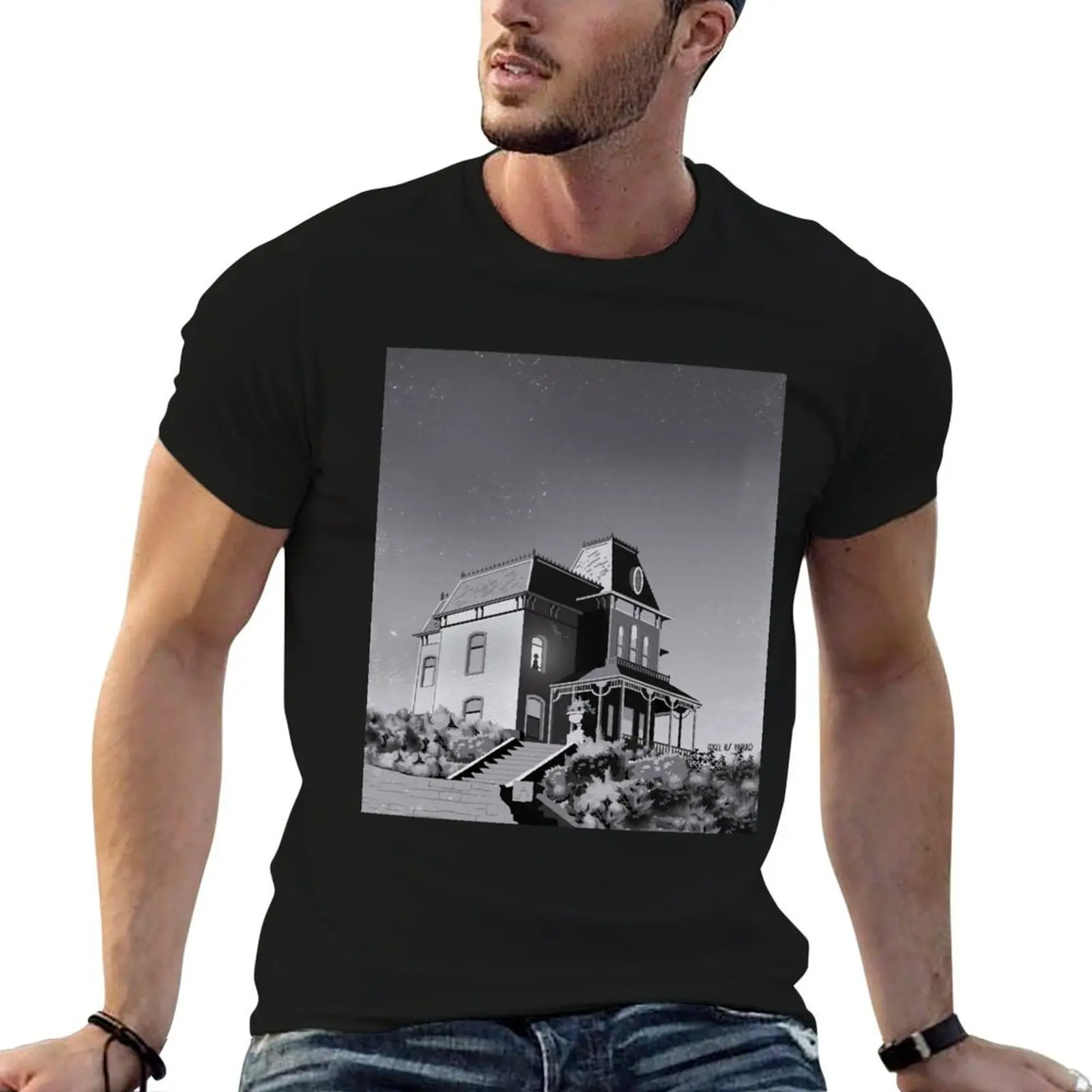 Alfred Hitchcock's Psycho Illustration by Burroi T-Shirt graphic t shirts graphic shirts plus size men clothing