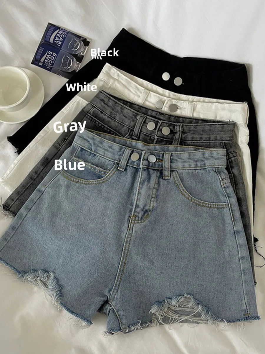 

High Waist Denim orts Women's Summer plus Size Hong Kong Sle Loose Wide Leg A-Line Hot Pants Trendy Cotton Polyester