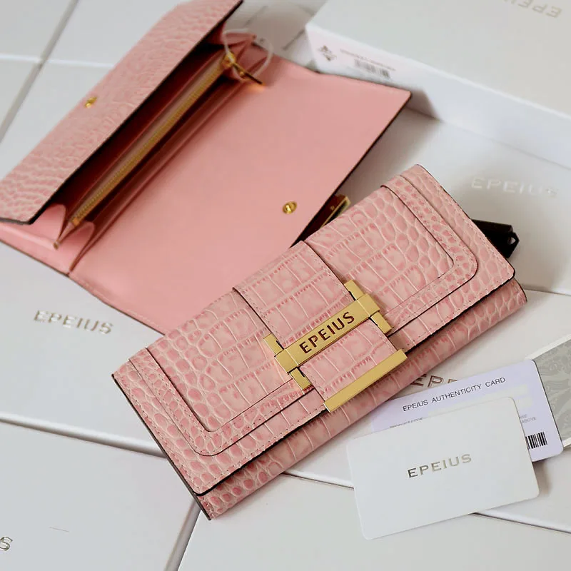 2024 New Designer Cow Leather Pink Women Wallet Genuine Leather Lady Long Purse Fashion Large Capacity Money Bag 45