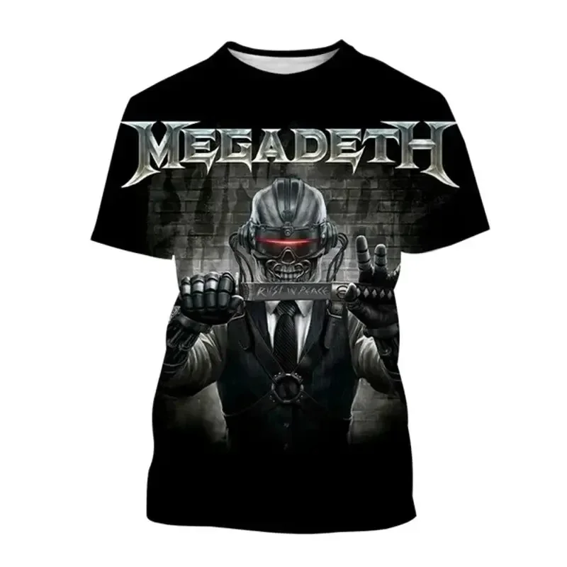 Megadeth 3D Printed Fashion T-shirt Summer Men's and Women's Popular T-shirt Hip Hop Style Short Sleeve Men's and Women's Retro