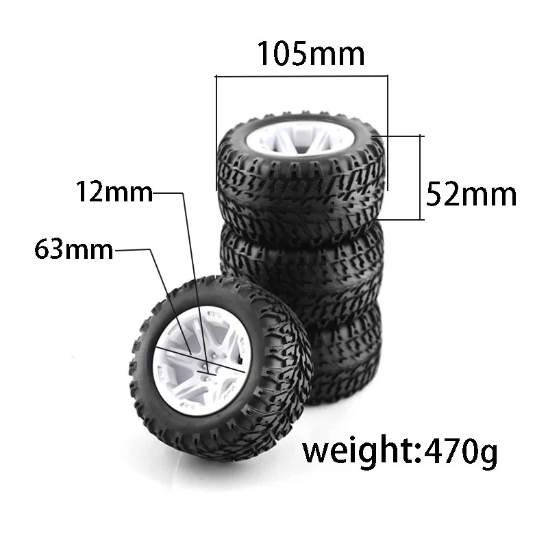 RC Car 1set 105mm diameter Rubber Wheel Tire Tyre with 12mm Hex For 1/16 MJX Hyper Go H16 16207 16208 16209 16210