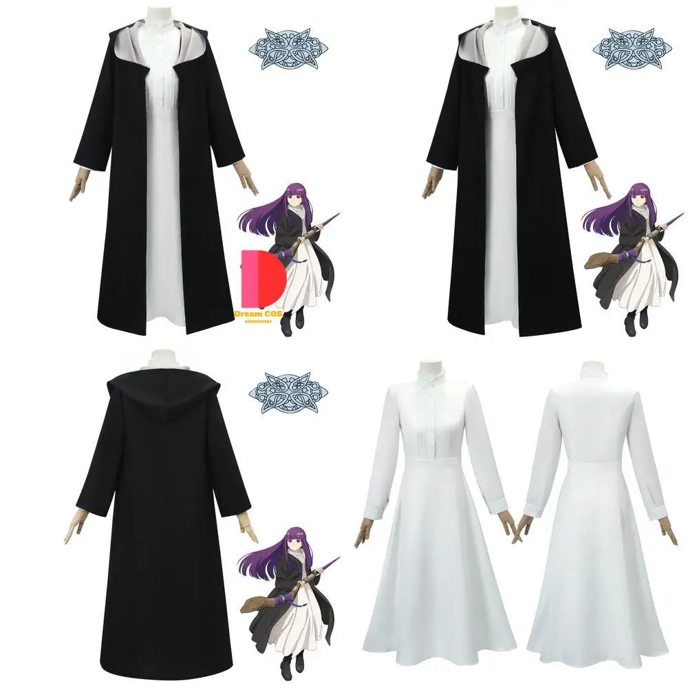 

Frieren: Beyond Journey's End Cosplay Costume Anime Frieren Classic White Dress Black Coat Role Play Outfit for Women Halloween