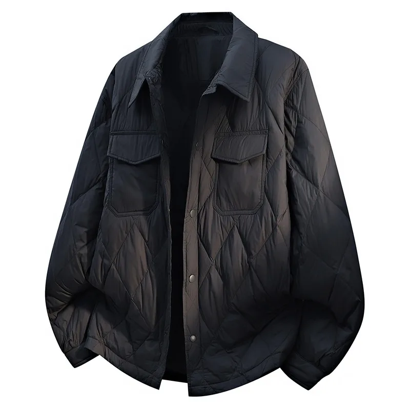 UETEEY 2025, neue leichte weiße Entendaunenjacke für Herren, Umlegekragen, lockere Passform, urbane Freizeit, Winter, warmer Freizeitmantel für Herren