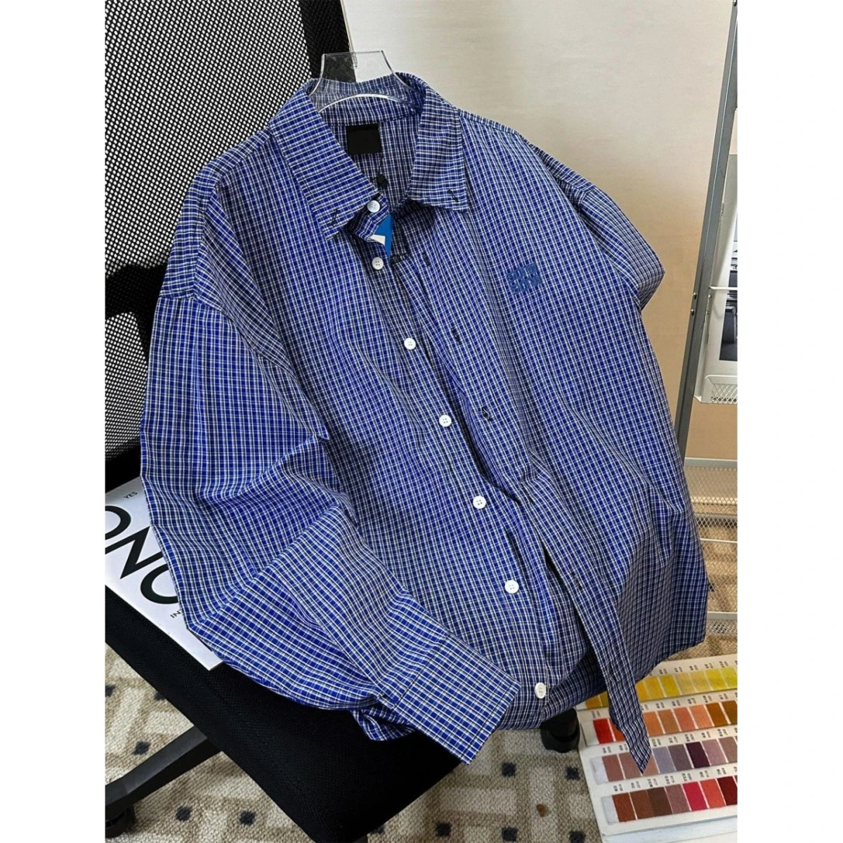 

American Blue Plaid Long Sleeve Shirt Casual Collar Men's Women's Trend Autumn 2026 New Korean Version Outerwear Shirt