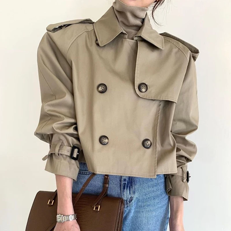 

Chic Autumnal Vintage ort Loose Long Sve Double Breasted Collar Women's Coat Korean Sle Commute Regular Thin