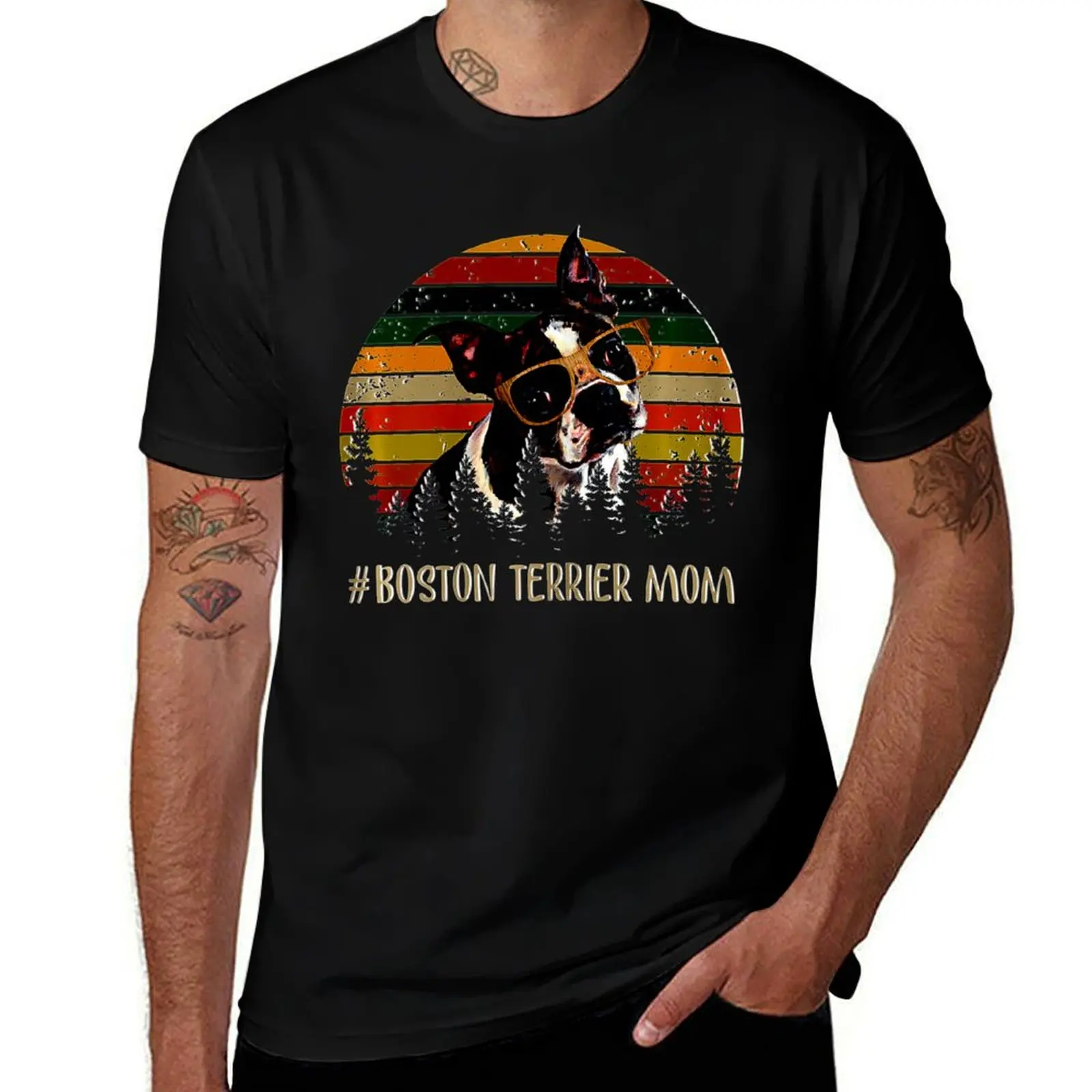 Womens Retro Vintage Boston Terrier Mom T Dog Lover Gifts T-Shirt Stylish Print Short Sleeve Tee T-Shirt