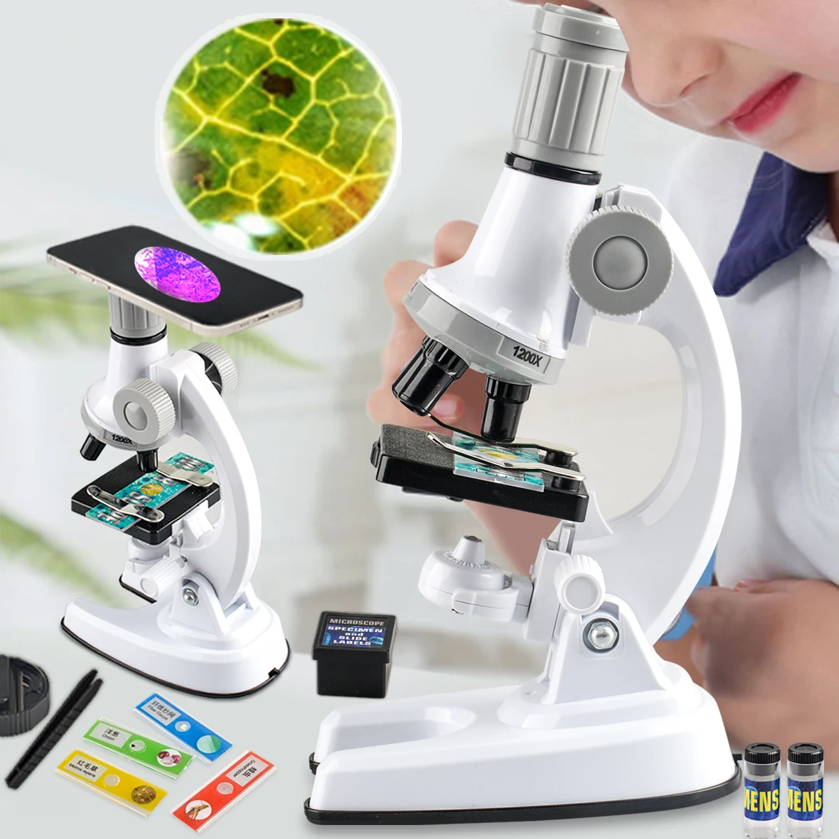 Magnification 1200 x large microscope set for primary school students science experiment teaching educational children toy gift