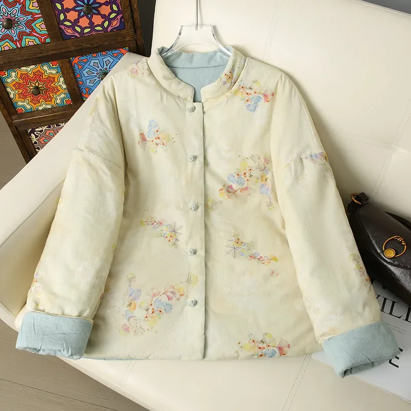

New Chinese Cotton-Padded Clothes Outwear Women's Autumn Winter New Fashion Printed Two-Sided Wear Warm Cotton-Padded Jacket
