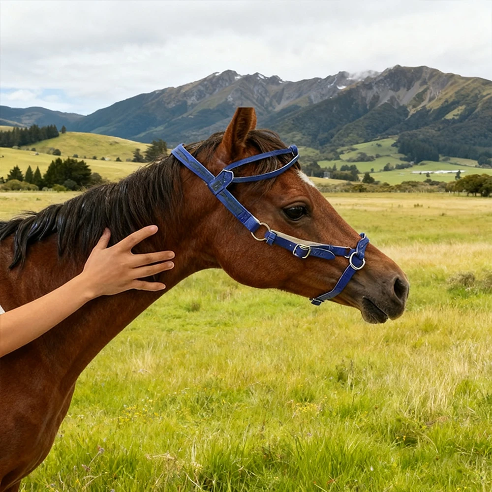 بو الجلود الخيول Bridle Halters مريحة حماية جلد الحصان الحصان رين تسخير قابل للتعديل دائم الحصان رئيس الستار