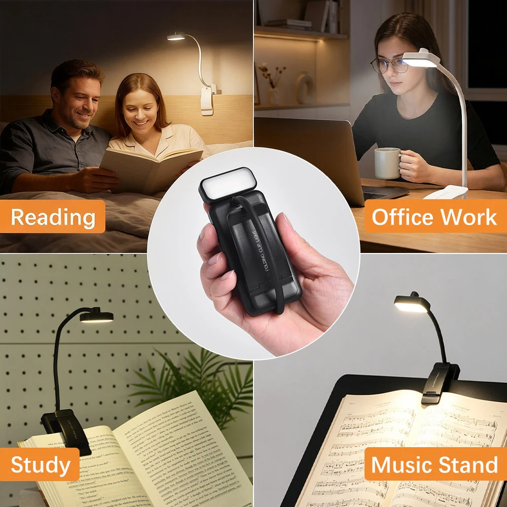 Rechargeable Clip Book Light Gift with Red Warm White Pink 3 Lighting Modes Flexible Gooseneck Eye-Care Clip Lamp Bedroom