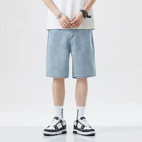 2025 뉴 아메리칸 레트로 짧은 남성용 와이드 레그 청바지 Y2k 고딕 워시 루즈 스트레이트 레그 캐주얼 남성 데님 반바지 스포츠 바지