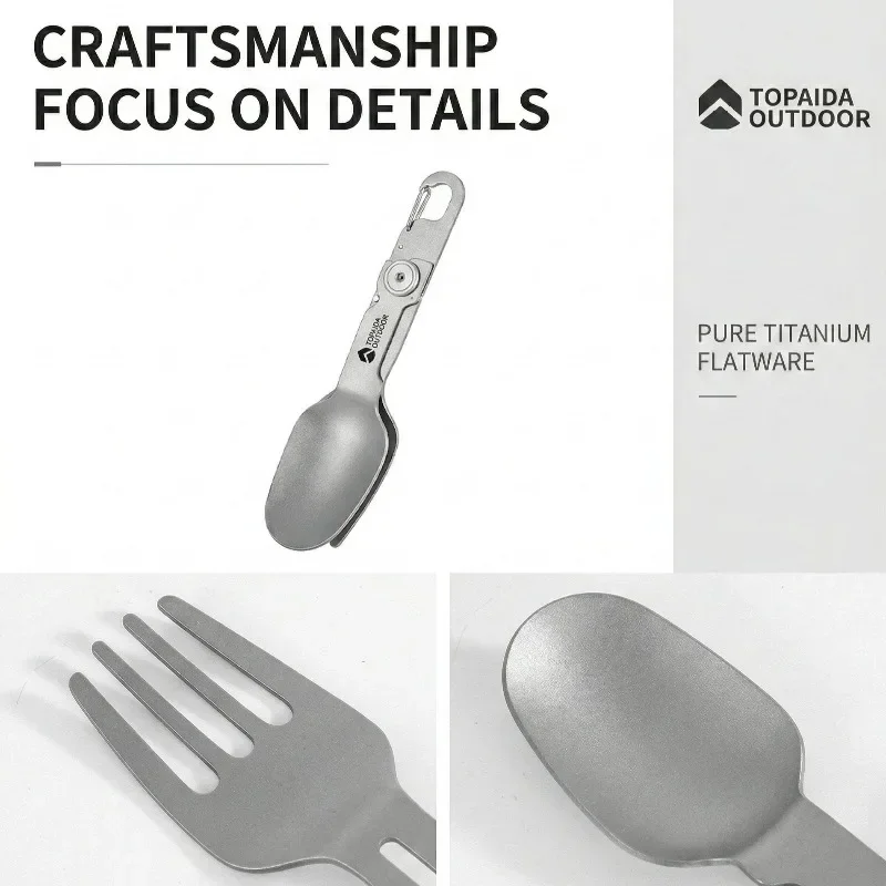 HDIRXG Ultralight Titanium Rotating Spork 2-in-1 Folding Spoon and Fork Camping Hiking Portable Tableware Travel Essentials