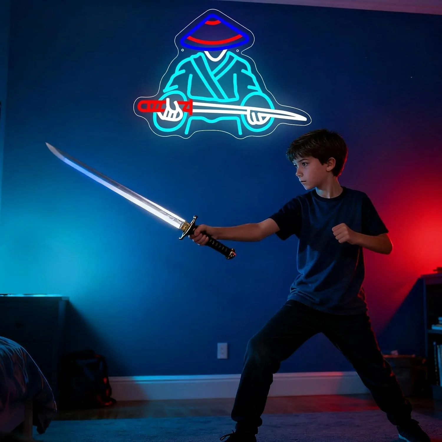 Samurai Neon Sign USB Dimmable LED Light for Anime Bedroom Bar Game Room Man Cave Club Party Room Wall Decor Gifts Night Light